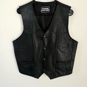 Classic The Genuine Leather Co Black Leather Biker Vest Snap Button Unisex Large